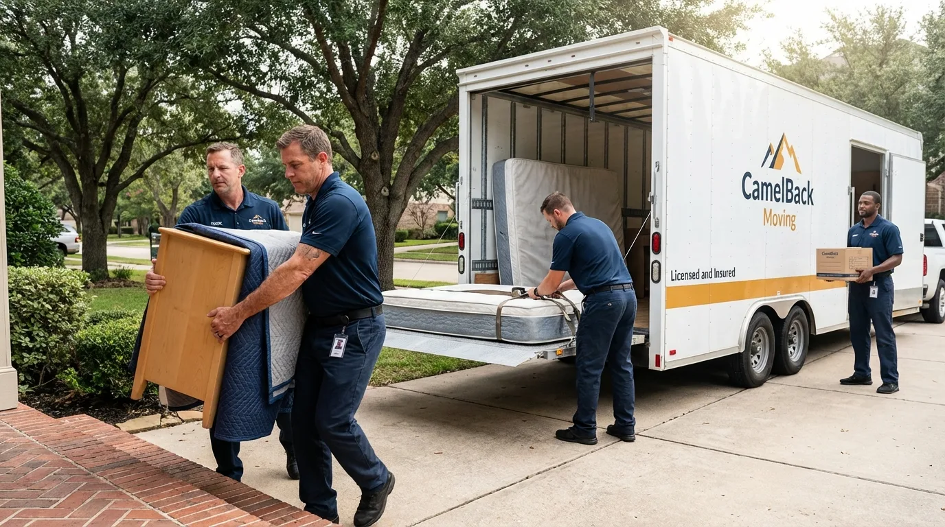 Crew loading residential truck for cross-state move from Frisco City, AL
