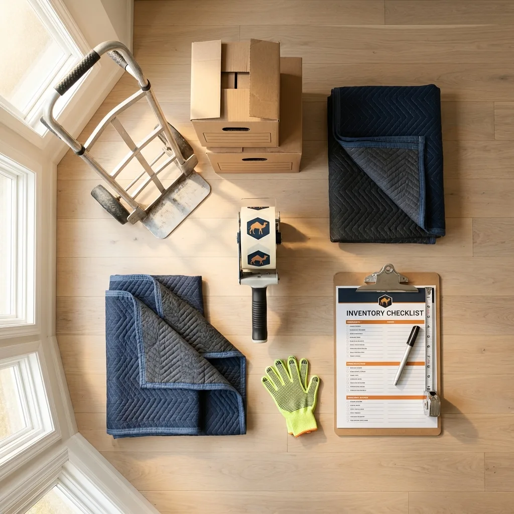 Professional moving supplies and packing materials layout for Frisco City residential relocations